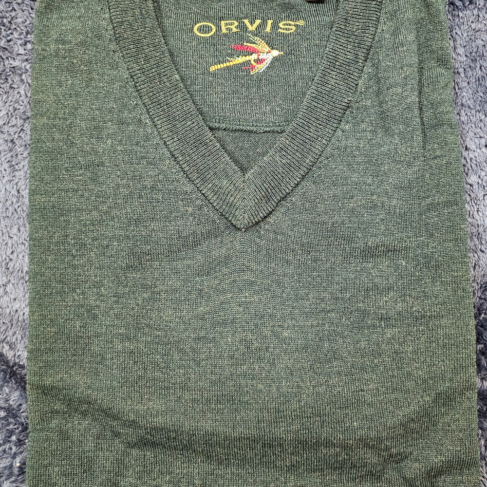 New Orvis Deep Green V-Neck Sweater, Business Casual, 100% Merino Wool, Men's XL
